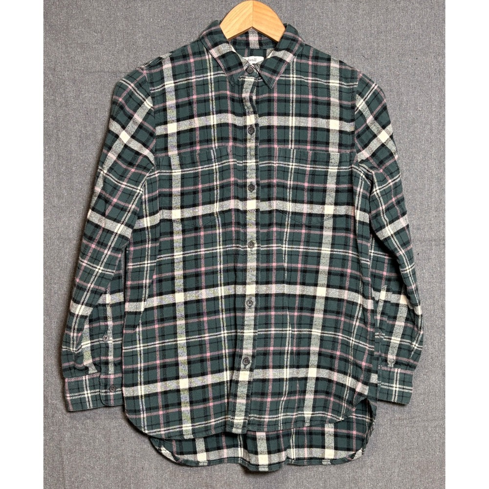 Madewell Womens Green Pink Plaid Flannel‎ Button Down Shirt MC067 Size Small